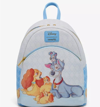 Loungefly Lady and the Tramp Trio Puppy Character Light Blue Disney Backpack Loungefly Disney Lady And The Tramp Mistletoe Mini Backpack  main image 4